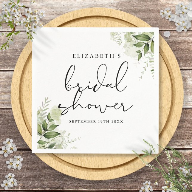 Rustikale Vegetation Elegantes Script-Brautparty Serviette (Rustic Greenery Elegant Script Bridal Shower Napkins)