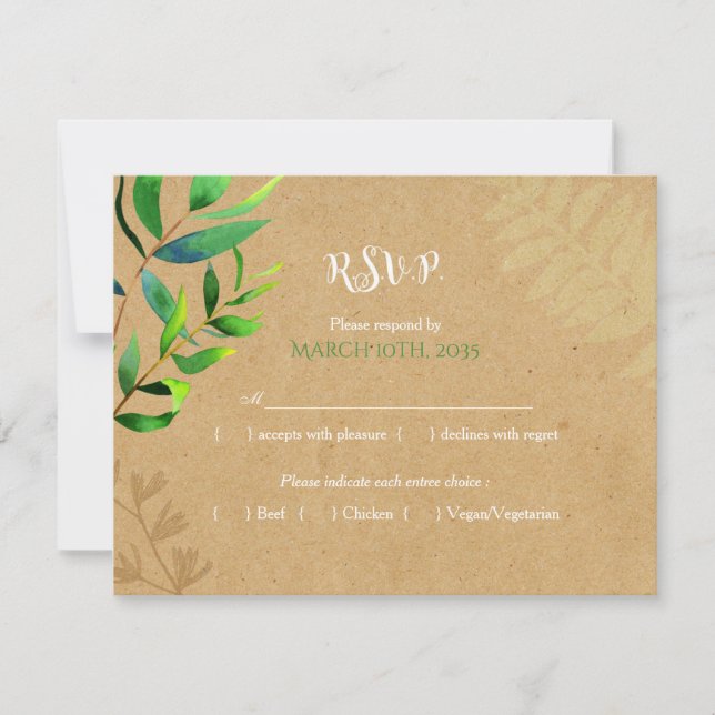 Rustikale Vegetation Hochzeitsmahl UAWG RSVP Karte (Vorderseite)
