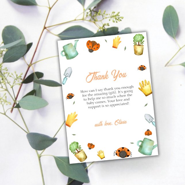Rustikale Vegetation Ladybug Garden Babydusche Dankeskarte (Rustic Greenery Ladybug Garden Baby Shower Thank You Card)