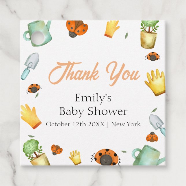 Rustikale Vegetation Ladybug Garden Babydusche Geschenkanhänger (Vorderseite)