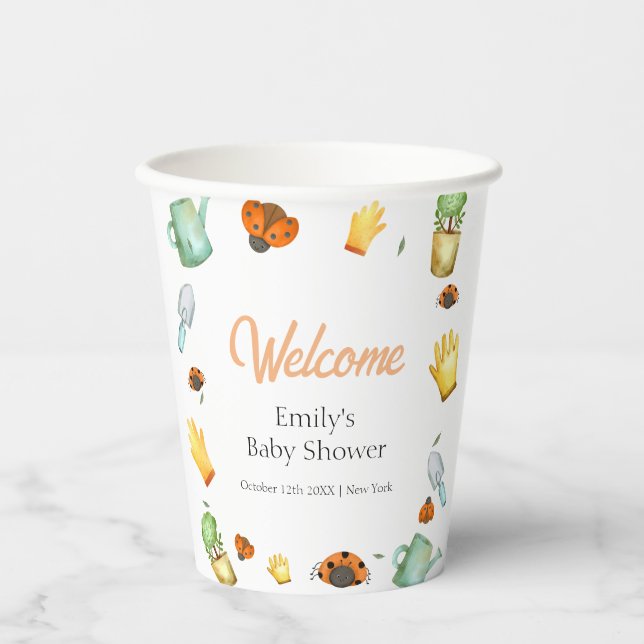 Rustikale Vegetation Ladybug Garden Babydusche Pappbecher (Vorderseite)