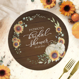 Rustikale Vegetation Sonnenblumen Pumpkin Fall Bri Pappteller