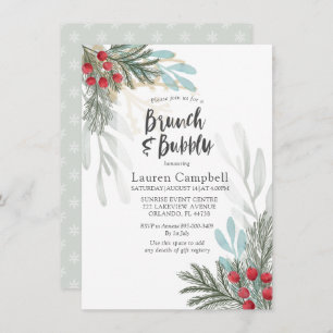 Rustikale Vegetation Winter Wasserfarben Brautpart Einladung