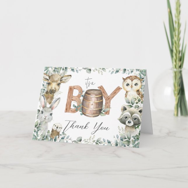 Rustikale Vegetation Woodland Animals Kinderdusche Dankeskarte (Vorderseite)
