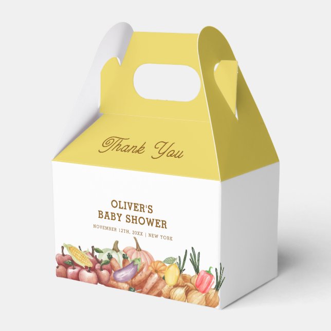 Rustikale Veggie Frucht Babydusche Geschenkschachtel (Vorderseite)