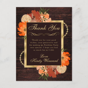 Rustikale verbrannte orange Herbstblumen Geburtsta Postkarte