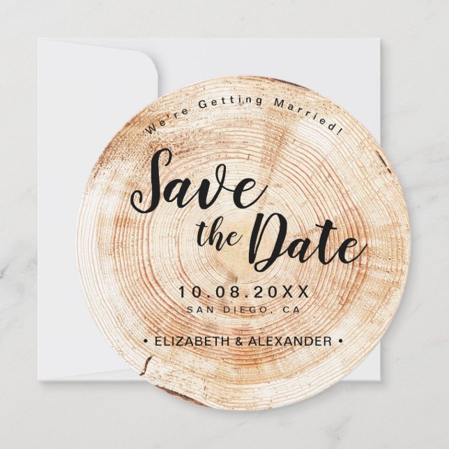 Rustikale Verlobung Holz Slice Wedding einzigartig Save The Date (Vorderseite)