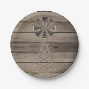 Rustikale verwitterte Holklandschaft Windmühle Hoc Pappteller