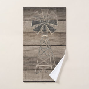 Rustikale, verwitterte Holz-Landwindmühle Badhandtuch Set