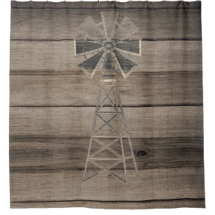 Rustikale, verwitterte Holz-Landwindmühle Duschvorhang