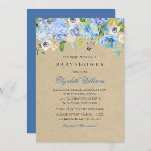 Rustikale Vintag Blue Floral Boy Babydusche einlad Einladung