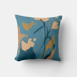 Rustikale Vintag florale Abstrakte Art Blue Tan Kissen