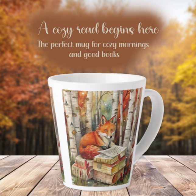 Rustikale Vintag Fox Books Woodland Herbst Milchtasse (Fox and books latte mug)