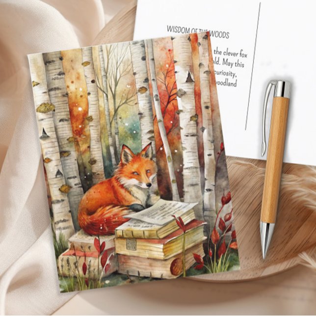 Rustikale Vintag Fox Books Woodland Herbst Postkarte (Rustic vintage fox, books, woodland postcard)