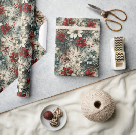 Rustikale Vintag Retro-Klassik Weihnachtspoinsetti Geschenkpapier