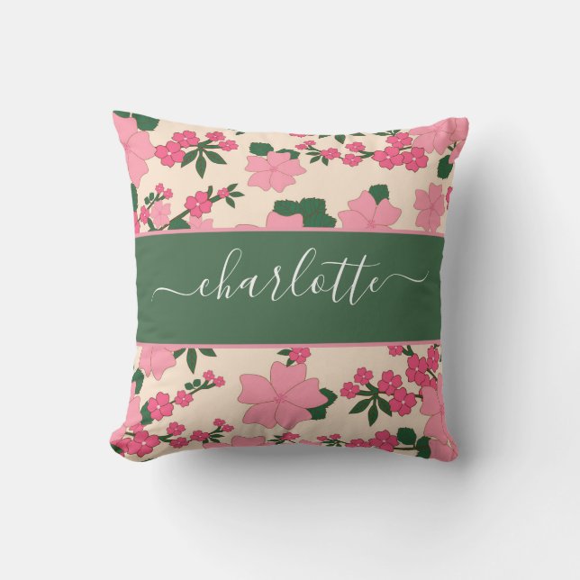 Rustikale Vintag rosa Wildblumen Kissen (Vorderseite)