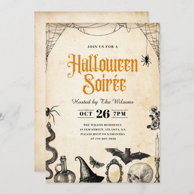 Rustikale Vintage Adult Halloween Soirée Einladung (Vorne/Hinten)