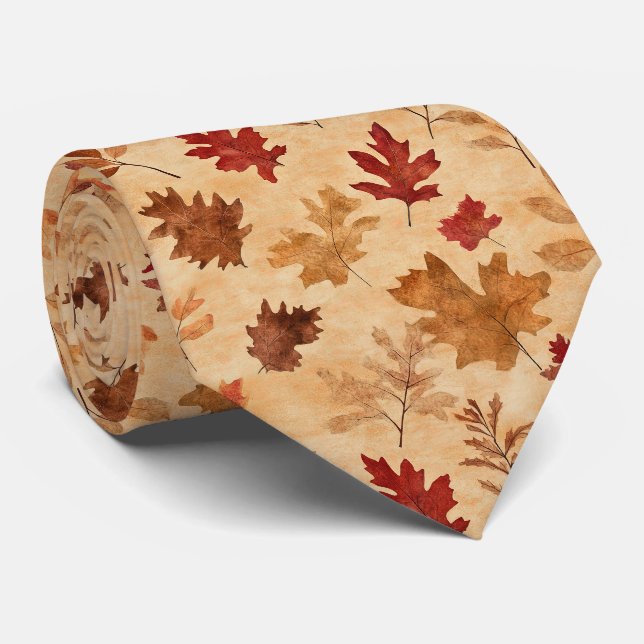 Rustikale Vintage-Ahornblätter Rot Braun Herbst Krawatte (Gerollt)
