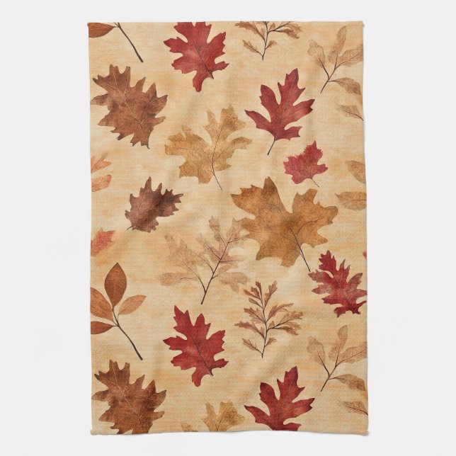 Rustikale Vintage-Ahornblätter Rotbraun Herbst Geschirrtuch (Vertikal)