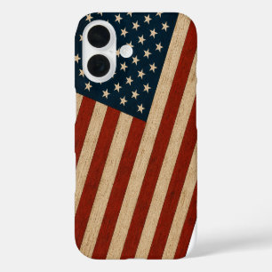 Rustikale Vintage-amerikanische Flagge Holzstruktu iPhone 16 Hülle