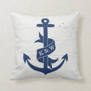 Rustikale Vintage Anchor-Monogram-Pillow / Marine Kissen