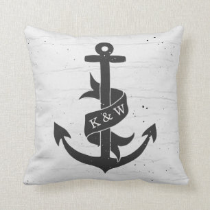 Rustikale Vintage-Anker-Monogramm-Kissen Kissen
