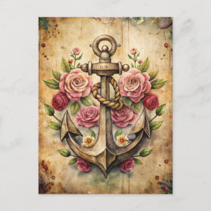 Rustikale Vintage-Anker-Rosen Ozean-Nautik Postkarte