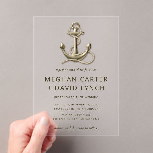 Rustikale Vintage Ankerhochzeit Acryleinladungen