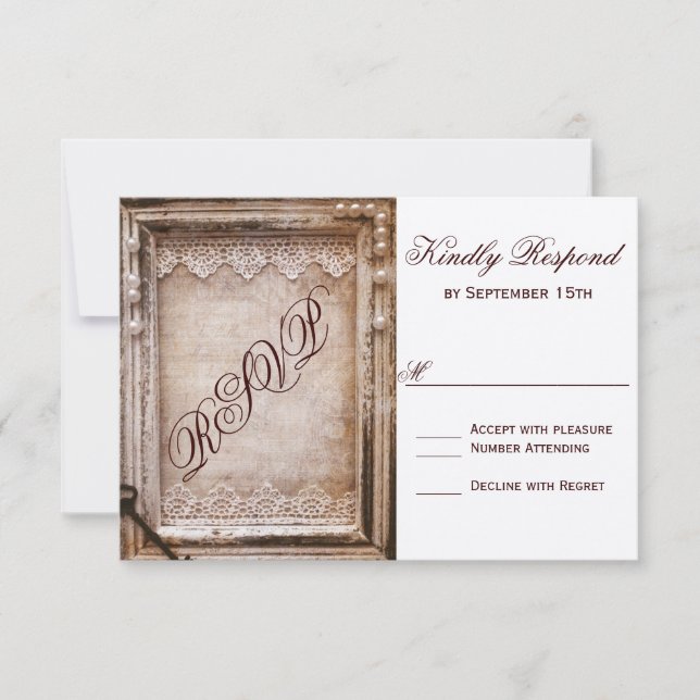 Rustikale Vintage antikbraun Rahmen Hochzeit RSVP Karte (Vorderseite)