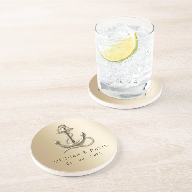 Rustikale Vintage antike Ankerhochzeit Getränkeuntersetzer (Seite)