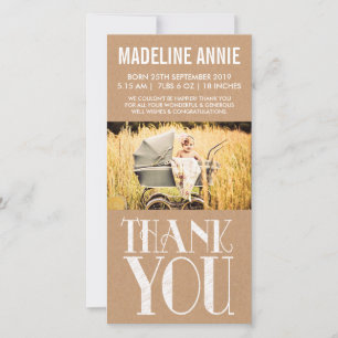 Rustikale Vintage Baby-Geburt danken Ihnen Foto Dankeskarte