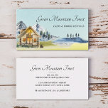 Rustikale Vintage Berghütte Lodge Visitenkarte<br><div class="desc">Die rustikale Vintage Mountain Cabin Lodge Business Card mit Aquarellkabine inmitten eines nebeligen Pinienwaldes. Ideal für die Vermietung von Ferienhaus,  Lodge,  Seehaus und Hütte.</div>