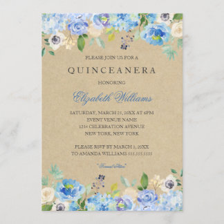 Rustikale Vintage blaue Flora Quinceanera Einladun Einladung