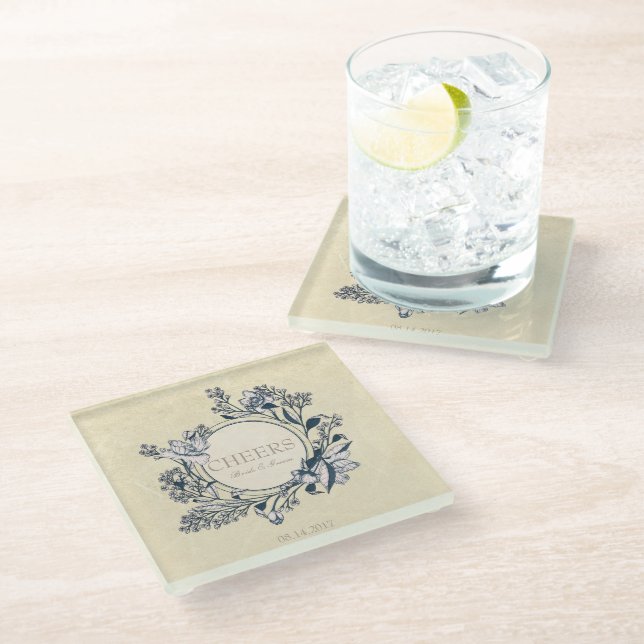 Rustikale Vintage Blume Blumenzauber Glasuntersetzer (Schrägansicht)