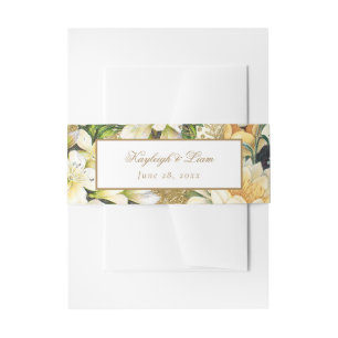 Rustikale Vintage Blume Goldgrün Hochzeit Einladungsbanderole