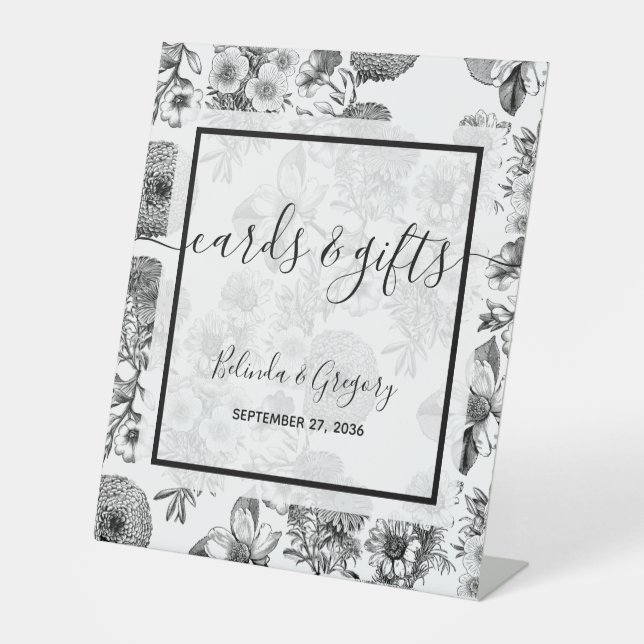 Rustikale Vintage Blume Hochzeitskarten & Geschenk Sockelschild (Vorderseite)