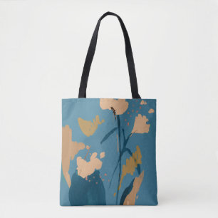Rustikale Vintage-Blumen-Abstract-Art Blau Beiger