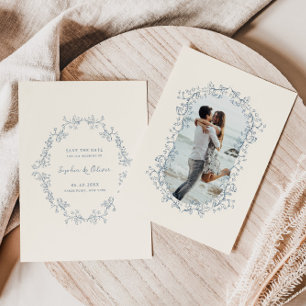 Rustikale Vintage-Blumen-Linienkunst-Hochzeit Save The Date