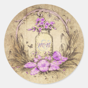 Rustikale Vintage-Blumen-Mason-Glas-Hochzeit Runder Aufkleber
