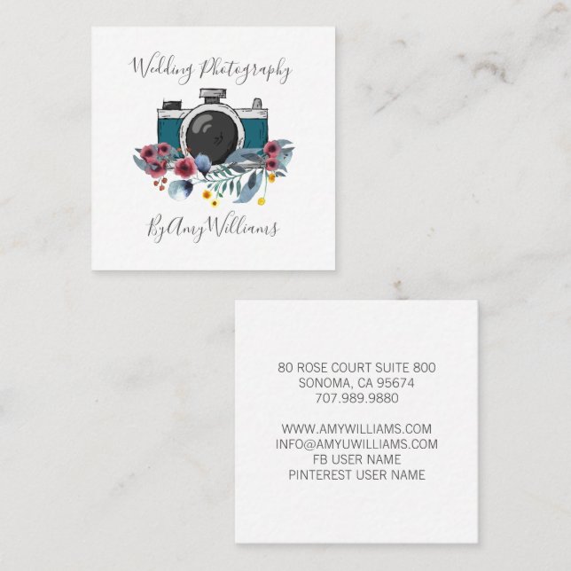 Rustikale Vintage Blumenfotografie Square B Quadratische Visitenkarte (Vorne/Hinten)