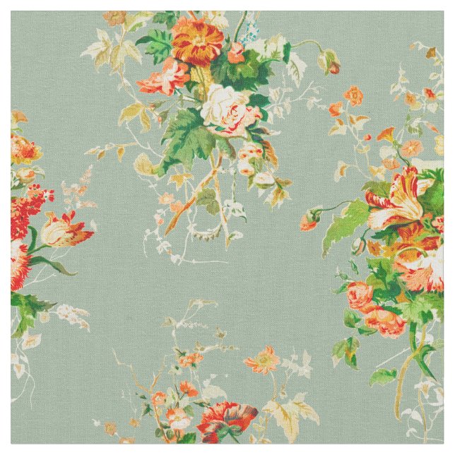 Rustikale Vintage Botanicale Orangenweide Grün Stoff (Nahaufnahme)