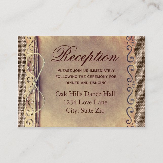 Rustikale Vintage Burlap-Abschlusskarte Begleitkarte (Vorderseite)