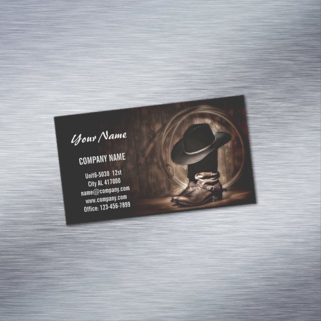 rustikale Vintage Cowboystiefel Western Land Magnetische Visitenkarte (Beispiel)