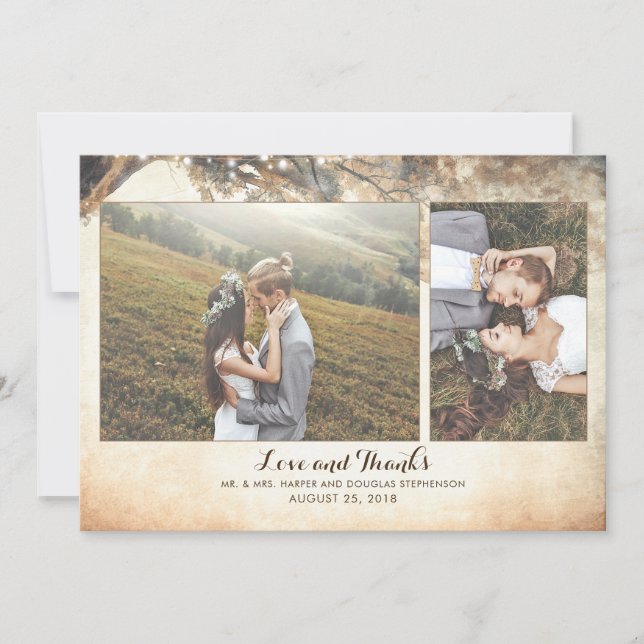 Rustikale Vintage Eichenbaumzweige Hochzeiten von  Dankeskarte (Vorderseite)