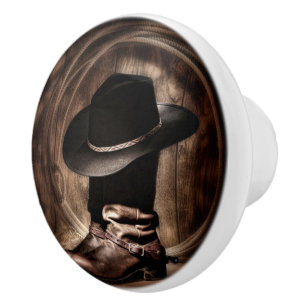 rustikale Vintage Farm Cowboystiefel Western Land Keramikknauf