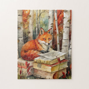 Rustikale Vintage-Fuchs-Bücher-Wald-Herbst-Atmosph Puzzle