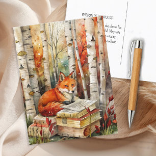 Rustikale Vintage-Fuchs-Bücher-Wald-Herbst Postkarte
