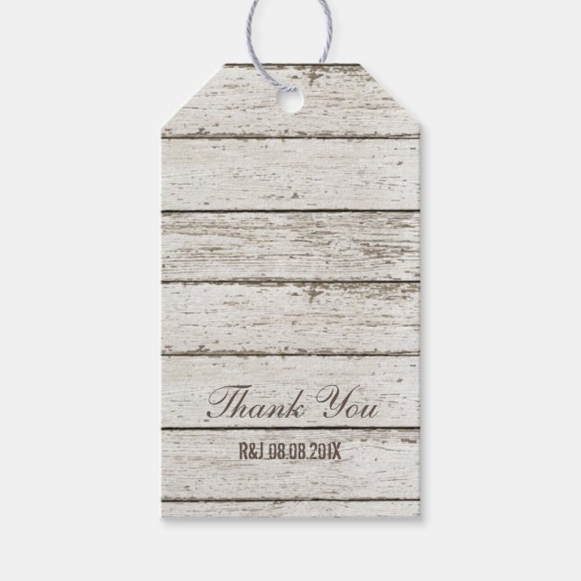 rustikale, Vintage Gastgeschenk Hochzeit aus Weißh Geschenkanhänger (Vorderseite)