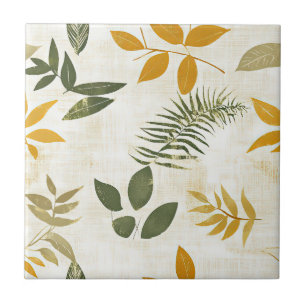 Rustikale Vintage-Gold- und Grünblätter auf Creme Fliese