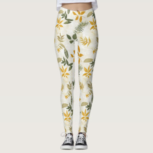 Rustikale Vintage-Gold- und Grünblätter auf Creme Leggings